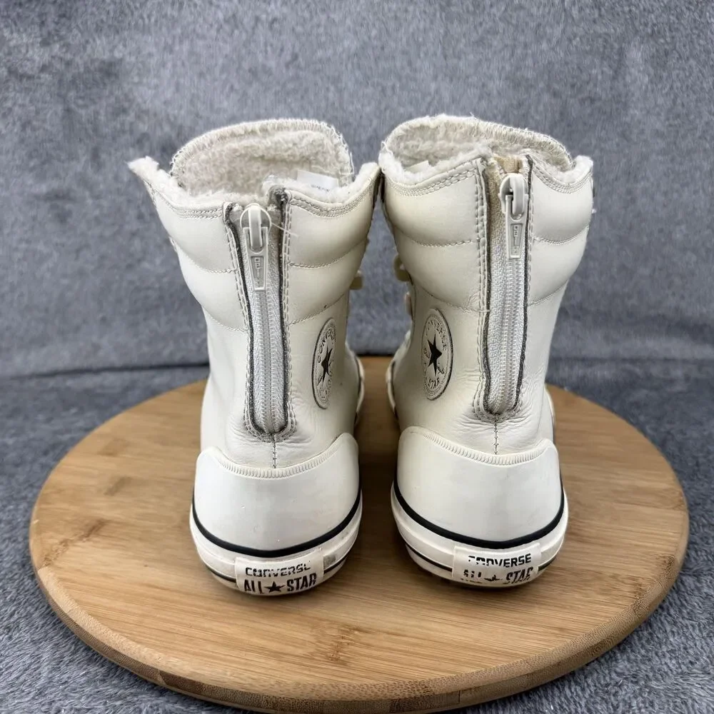 Converse Boots Girls Size 5 White Leather Faux Fur Lined Zip All Star 653389C